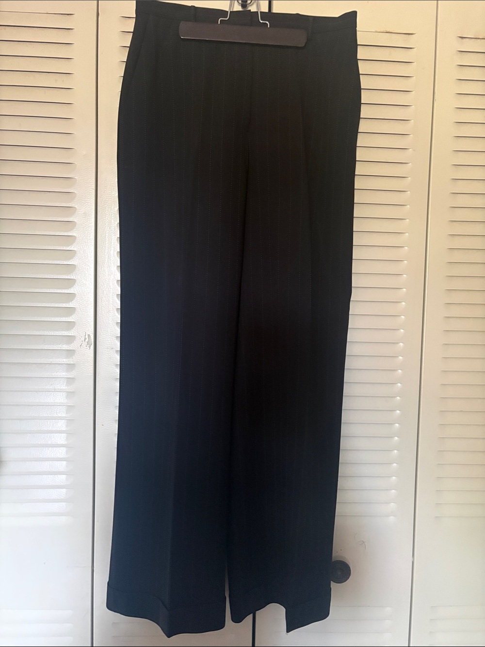 Ann Taylor Black Pinstripe Wide-Leg Trousers